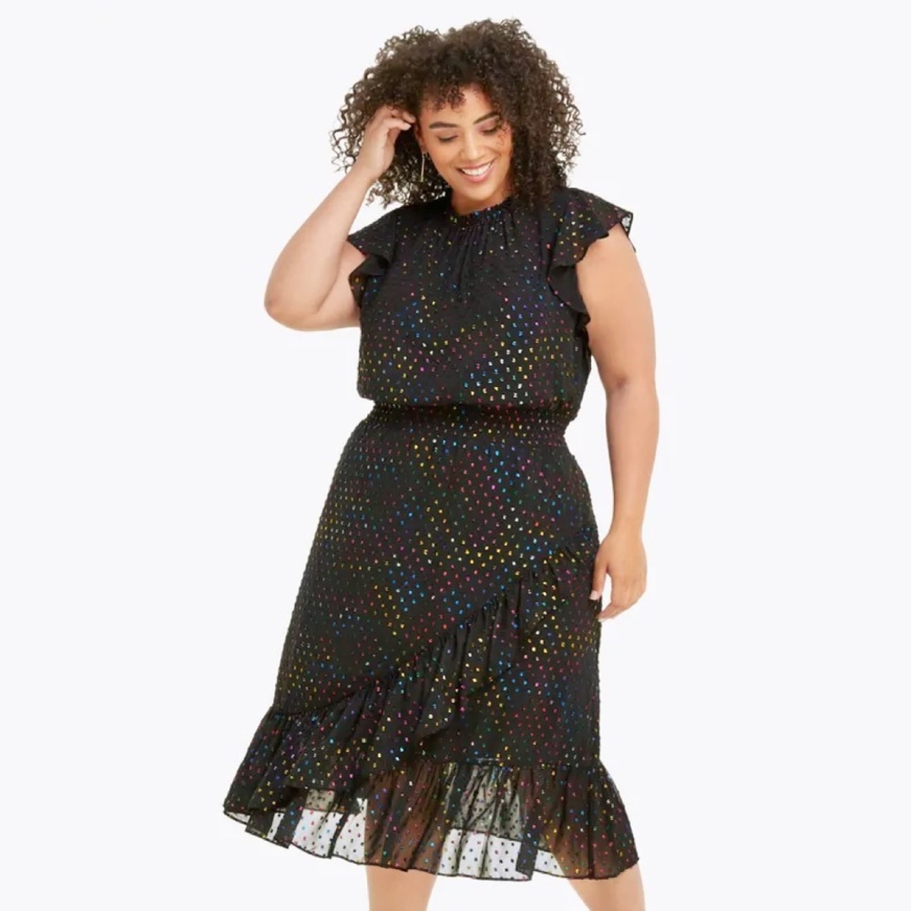 NWT Draper James Kacey Faux Wrap Dress in Shimmer Dot Black Multi Small 4 6